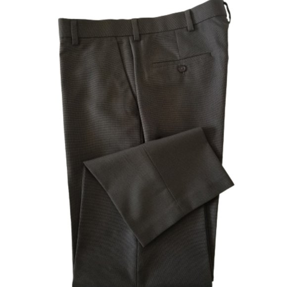 Haggar Dress Pants Houndstooth Flat Front Classic Fit Polyester Brown Mens 34x30 - Picture 1 of 9